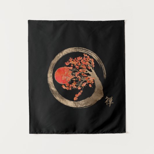 Zen Enso Circle en Golden Sakura Tree Wandkleed (Voorkant)