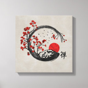 Zen Enso Circle en Sakura Branches Canvas Afdruk