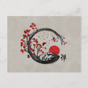 Zen Enso Circle en Sakura Branches Feestdagenkaart