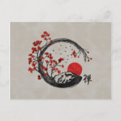 Zen Enso Circle en Sakura Branches Feestdagenkaart (Voorkant)