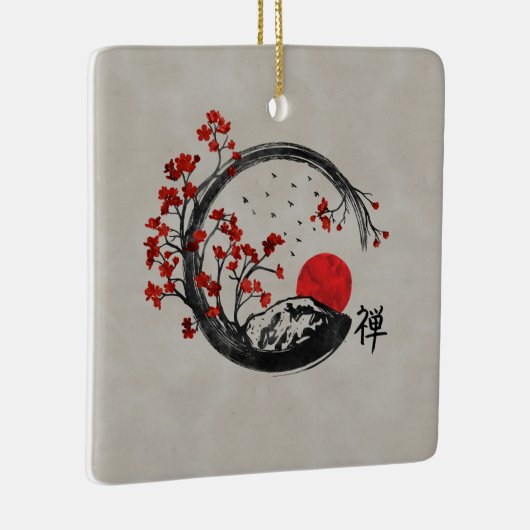 Zen Enso Circle en Sakura Branches Keramisch Ornament (Rechts)