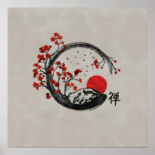 Zen Enso Circle en Sakura Branches Poster (Voorkant)
