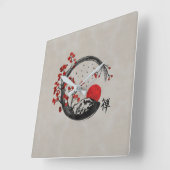 Zen Enso Circle en Sakura Branches Vierkante Klok (Hoek)