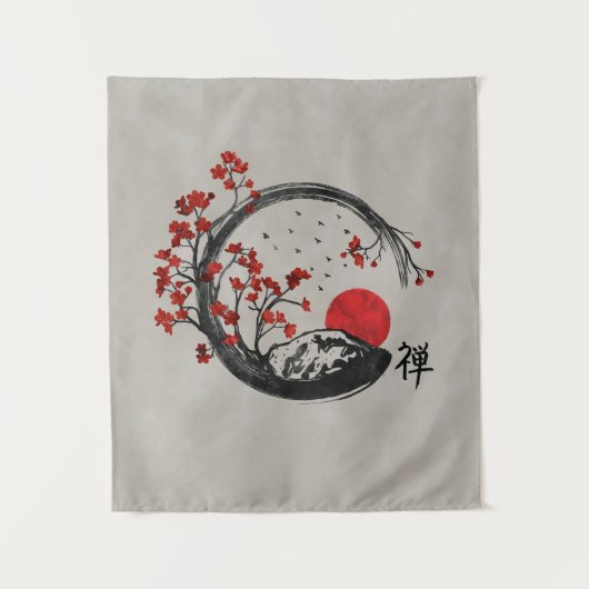 Zen Enso Circle en Sakura Branches Wandkleed (Voorkant)