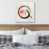 Zen Enso Circle en Sakura Tree op Canvas Afdruk (Insitu (Slaapkamer))