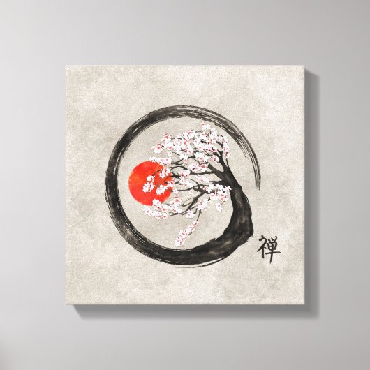Zen Enso Circle en Sakura Tree op Canvas Afdruk (Voorkant)