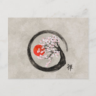 Zen Enso Circle en Sakura Tree op Canvas Feestdagenkaart