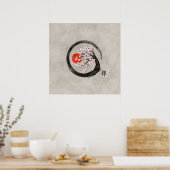Zen Enso Circle en Sakura Tree op Canvas Poster (Keuken)