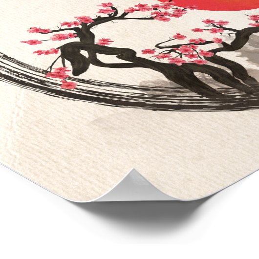 Zen Enso Circle en Sakura Tree Poster (Hoek)