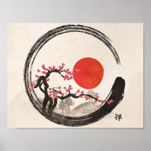 Zen Enso Circle en Sakura Tree Poster