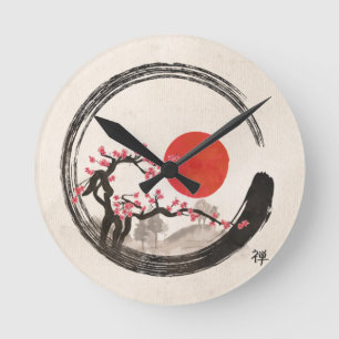 Zen Enso Circle en Sakura Tree Ronde Klok