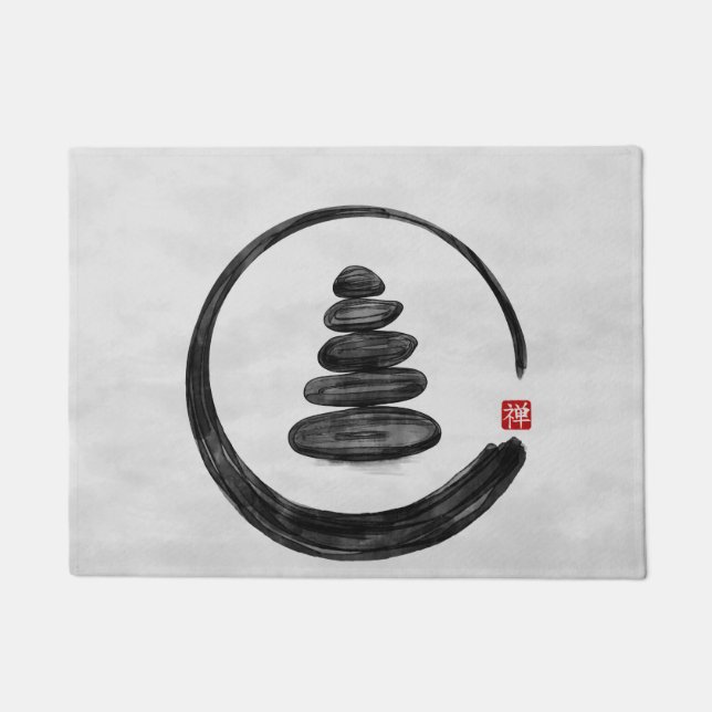 Zen Enso Circle en Zen stenen - Waterverf Deurmat (Voorkant)