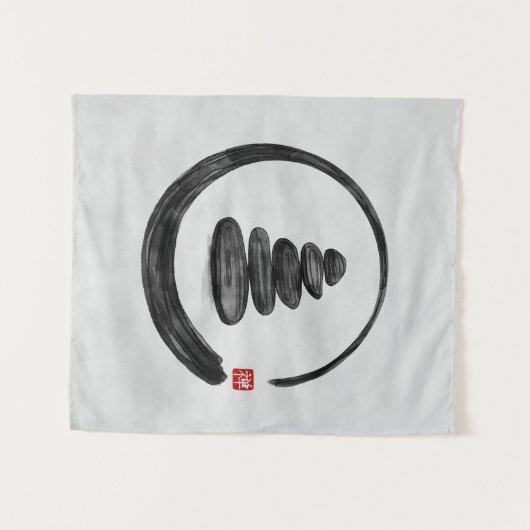 Zen Enso Circle en Zen stenen - Waterverf Wandkleed (Voorkant (horizontaal))