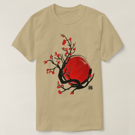 Zen Enso Circle, Sun en Red Sakura Blossom T-shirt (Design voorkant)
