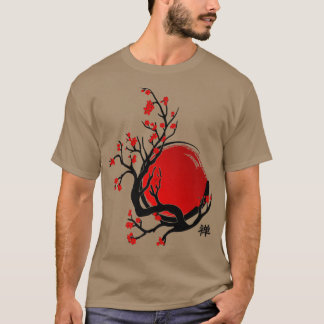 Zen Enso Circle, Sun en Red Sakura Blossom T-shirt