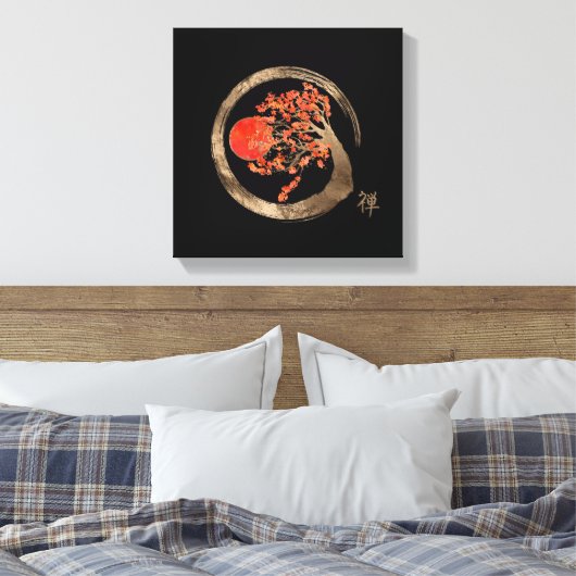 Zen Enso Cirkel en Golden Sakura Tree Canvas Afdruk (Insitu (Slaapkamer))