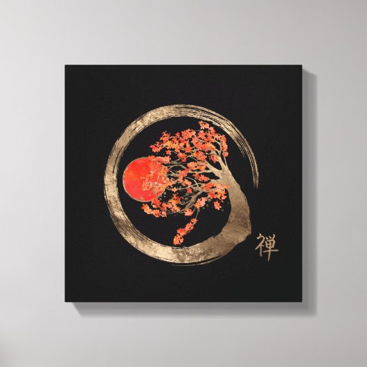 Zen Enso Cirkel en Golden Sakura Tree Canvas Afdruk (Voorkant)