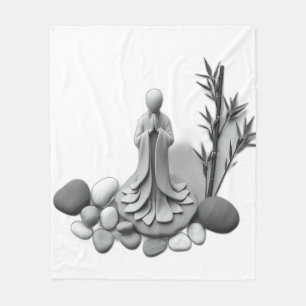 Zen figuur met bamboe en stenen fleece deken