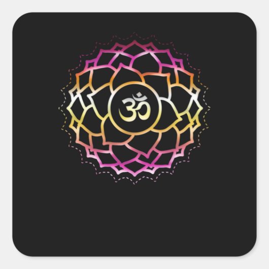 Zen Flower Chakra Symbol Om Buddhism Balance Vierkante Sticker (Voorkant)