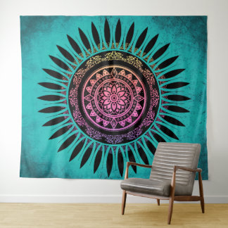 Zen Flower Mandala Blue & Pink Wandkleed