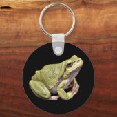 Zen Frog Cute Green Meditation Treefrog Black Sleutelhanger (Voorkant)