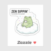 Zen Frog Tea Sticker – Chill Cute Cloud Animal (Feuille)