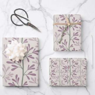 Zen Garden Stems Mauve and Green Botanical Inpakpapier Vel