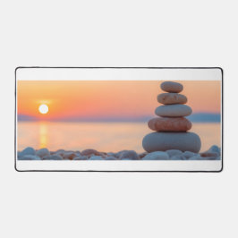 Zen Gebalanceerde Stenen Oceaan Zonsondergang Groo Bureaumat