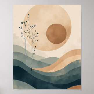 Zen-geïnspireerde Abstracte muurkunst met zachte l Poster