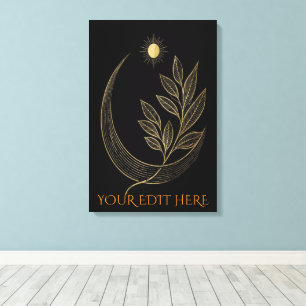 Zen Gouden Tak Spirit Zon en Halve Maan Canvas Afdruk