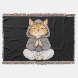 Zen Kat in Hoody – Schattige Mediterende Cartoon K Deken