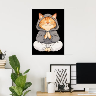Zen Kat in Hoody – Schattige Mediterende Cartoon K Poster