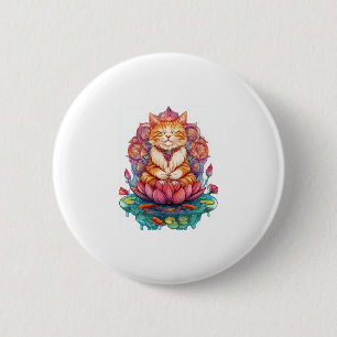 Zen Kat Vibes � Mediterende Kitty Psychedelisch Ronde Button 5,7 Cm