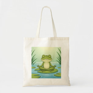 Zen kikker die mediteert op een waterlelieblad – V Tote Bag