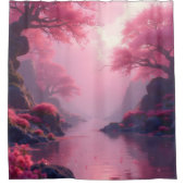 Zen landschap in flamingo roze douchegordijn (Voorkant)