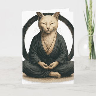 Zen Meditating Cat – Enso Circle Mindful Yoga Art  Kaart