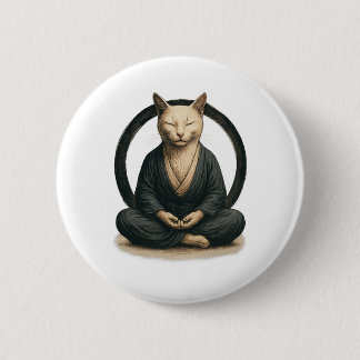 Zen Meditating Cat – Enso Circle Mindful Yoga Art  Ronde Button 5,7 Cm