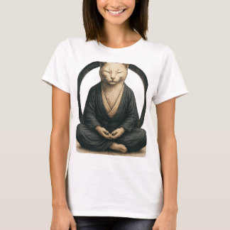 Zen Meditating Cat – Enso Circle Mindful Yoga Art  T-shirt