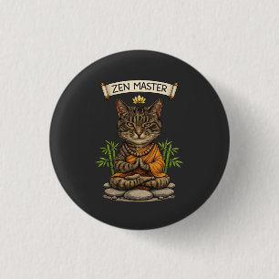 Zen Meester Kat Grappige Kalm Grijze Lapjeskat Cad Ronde Button 3,2 Cm