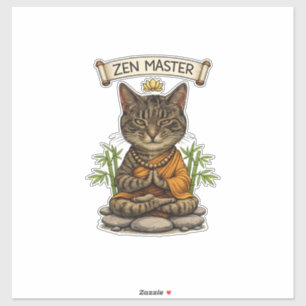Zen Meester Kat Grappige Kalm Grijze Lapjeskat Cad Sticker