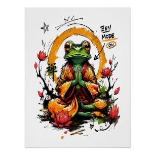 Zen Modus Aan Mediterende Kikker Monnik Perfect Poster