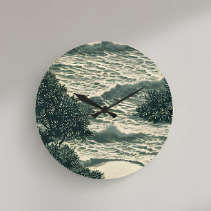 Zen Oceaan Golven Monochroom Kunst Klok