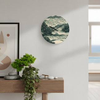 Zen Ocean Waves Monochrome Art Clock Grote Klok