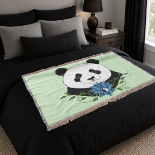 Zen Panda Beer Blauwe Lotus Yin Yang Groen Deken