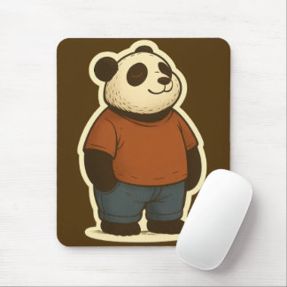 Zen Panda Sticker – Relaxed Cartoon Bear in Casual Muismat