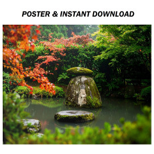 Zen Pond Garden met water en rode esdoorn Poster