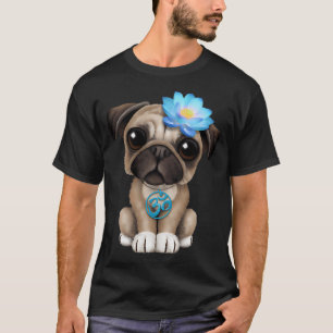 Zen Pugspeel met Blauwe Yoga Om Symbool T-shirt
