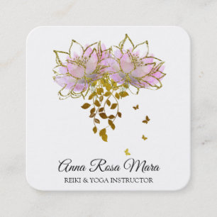 *~* Zen QR AP32 Roze Lotus Butterfly Floral Logo Vierkante Visitekaartje
