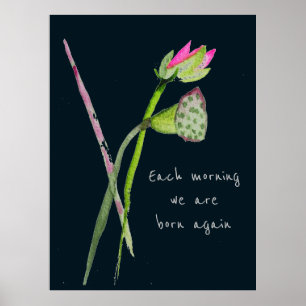 Zen quote, opnieuw geboren uit roze lotus inspirer poster