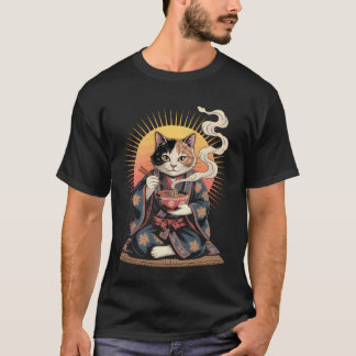 Zen Ramen Cat Kimono Bowl Vintage Japanese T-shirt